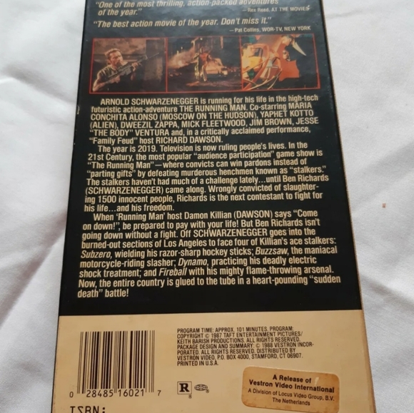 VHS The Runnjng Man, Arnold Schwarzenegger 1987 - Picture 2 of 3